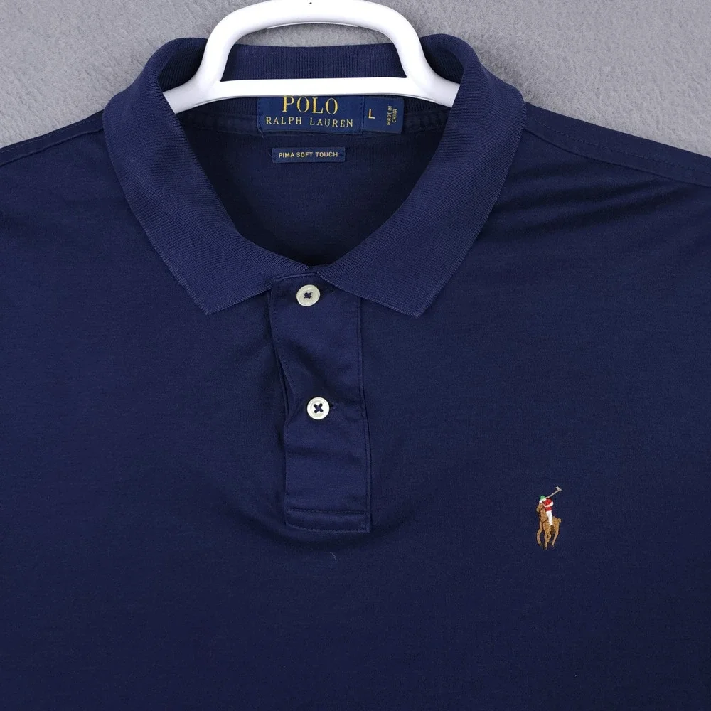 Polo Ralph Lauren Mens Large Navy Blue Pima Soft Touch Cotton Short Sleeve Polo